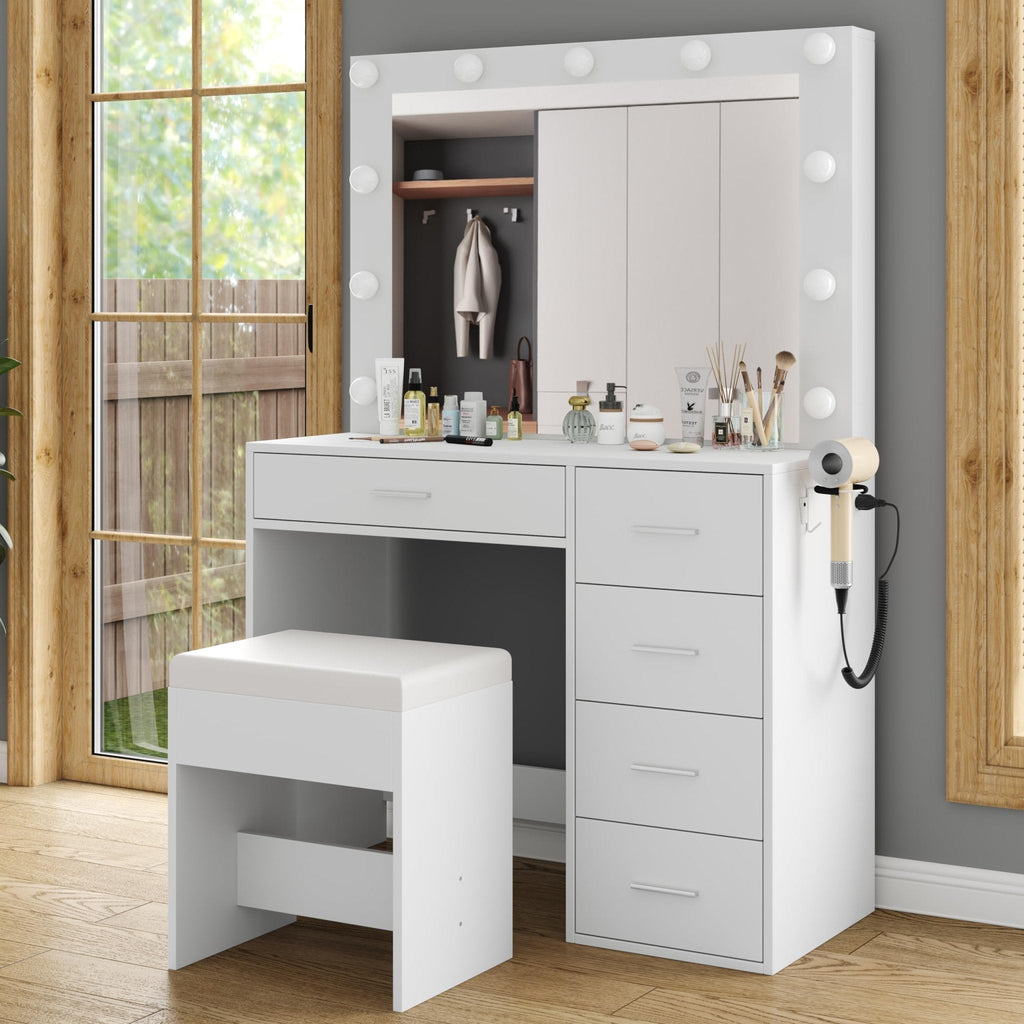 5-Drawer LED Mirror Vanity Desk - Vektaya