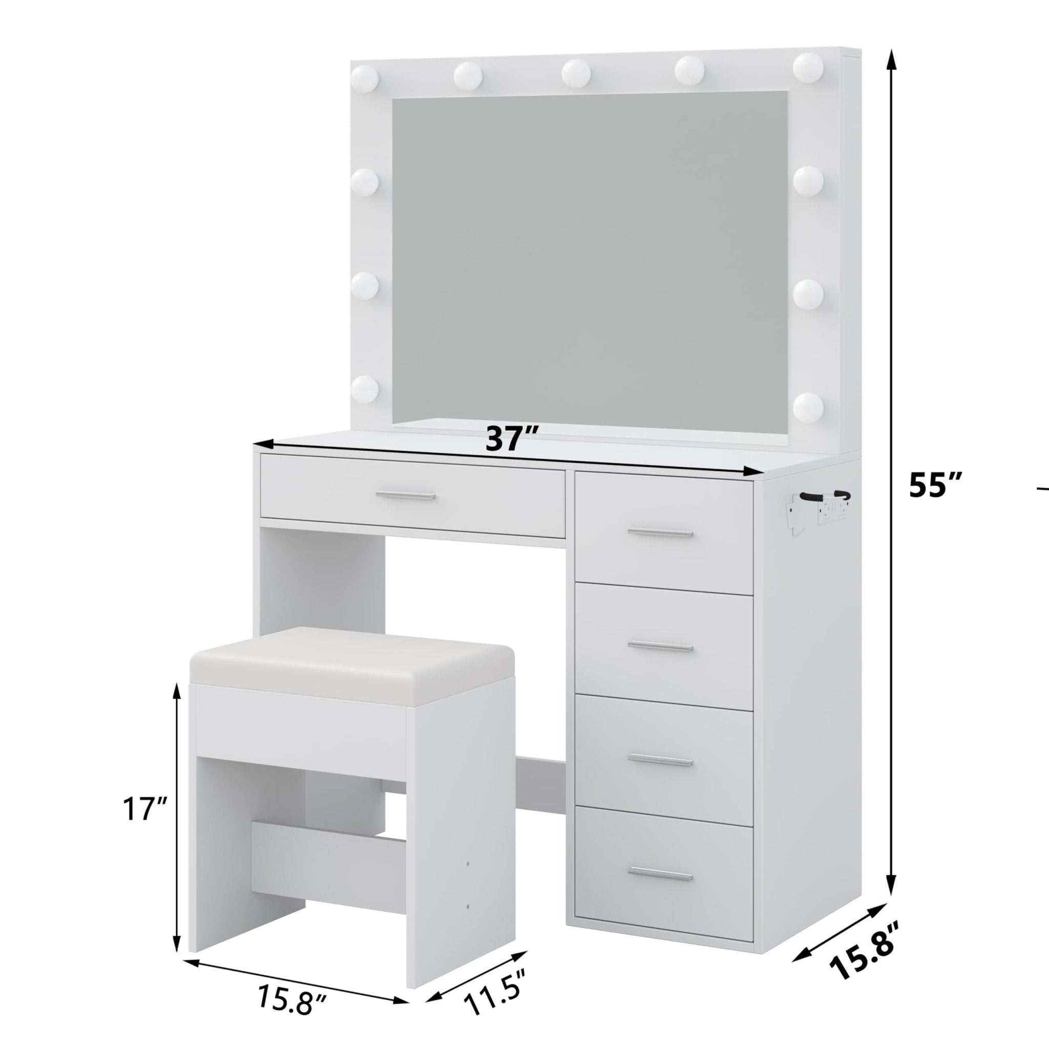 5-Drawer LED Mirror Vanity Desk - Vektaya
