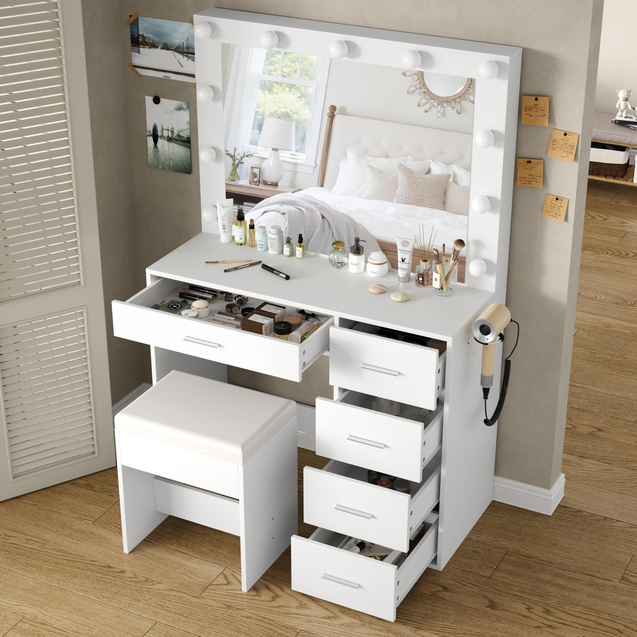 5-Drawer LED Mirror Vanity Desk - Vektaya