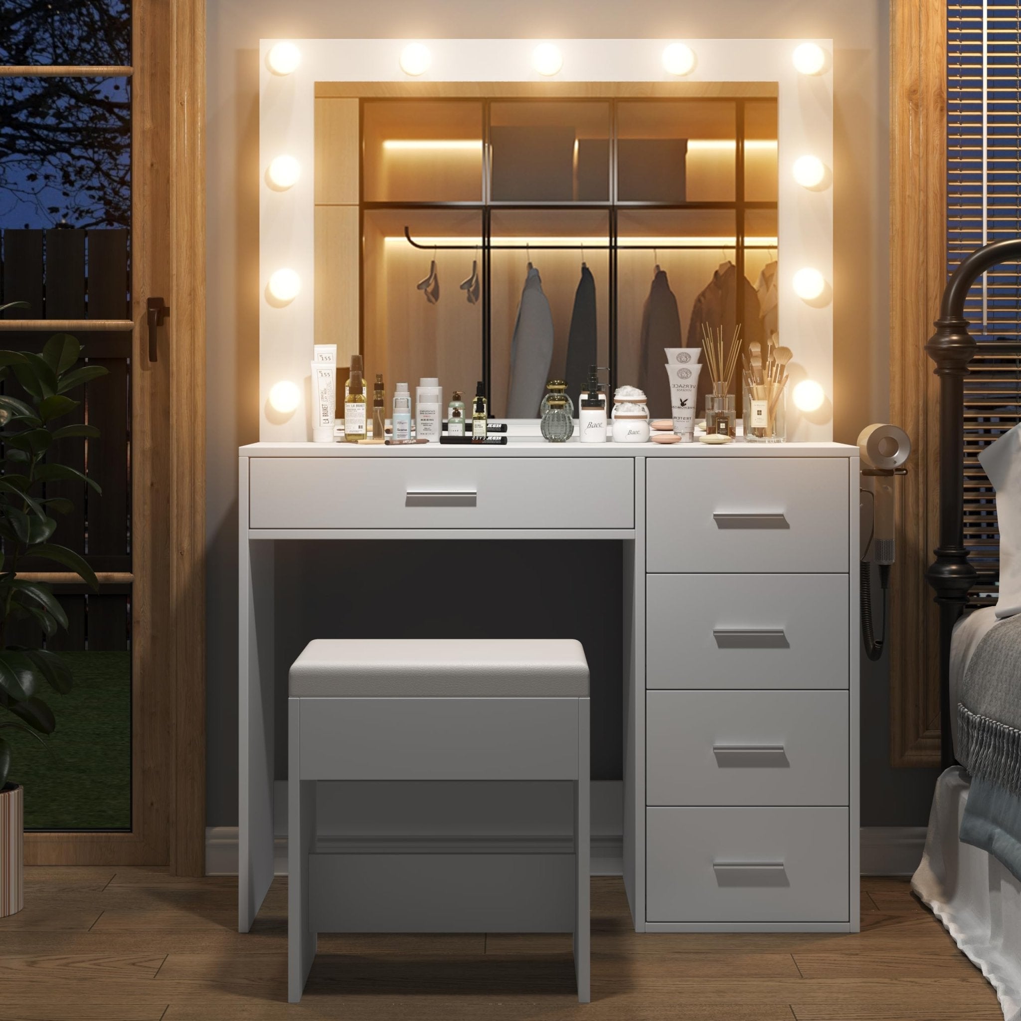5-Drawer LED Mirror Vanity Desk - Vektaya
