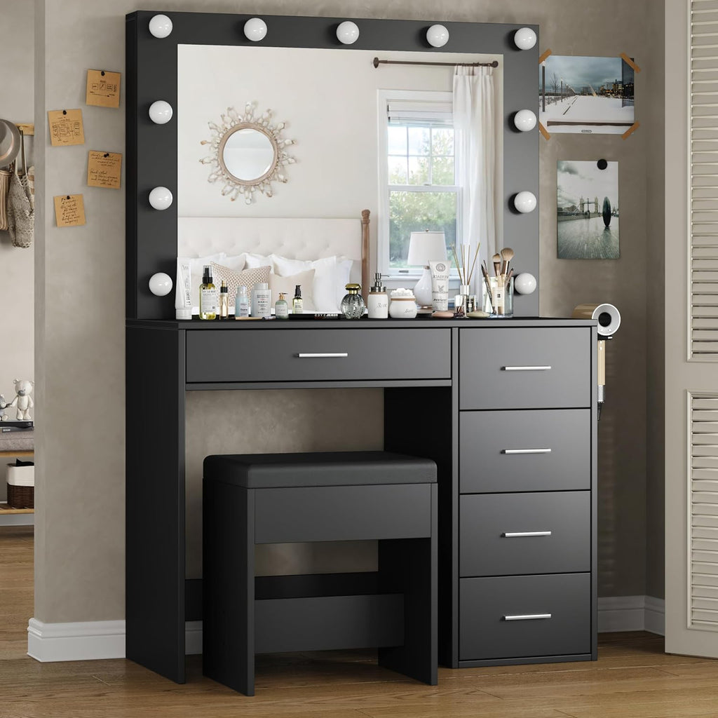 5-Drawer LED Mirror Vanity Desk - Vektaya