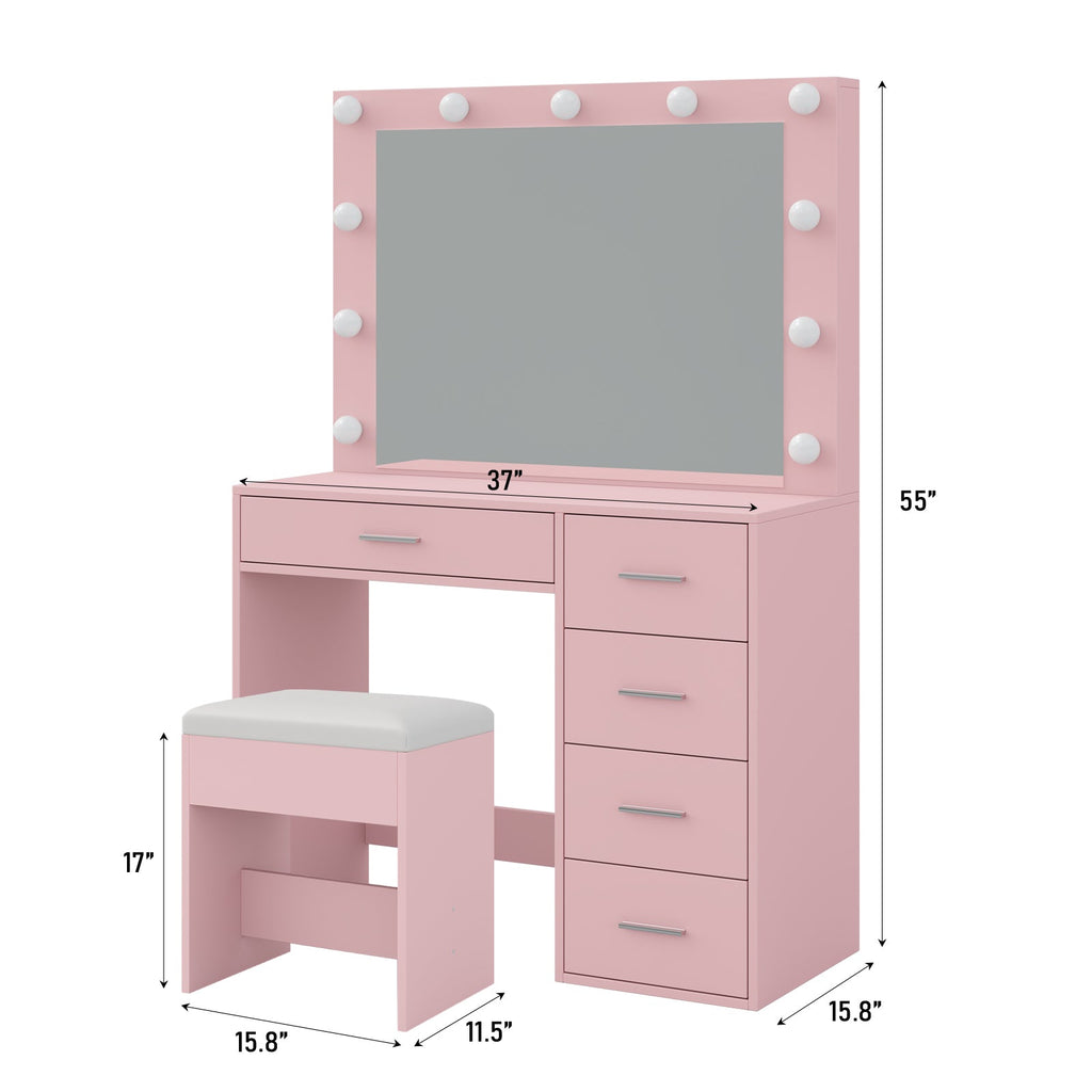 5-Drawer LED Mirror Vanity Desk - Vektaya