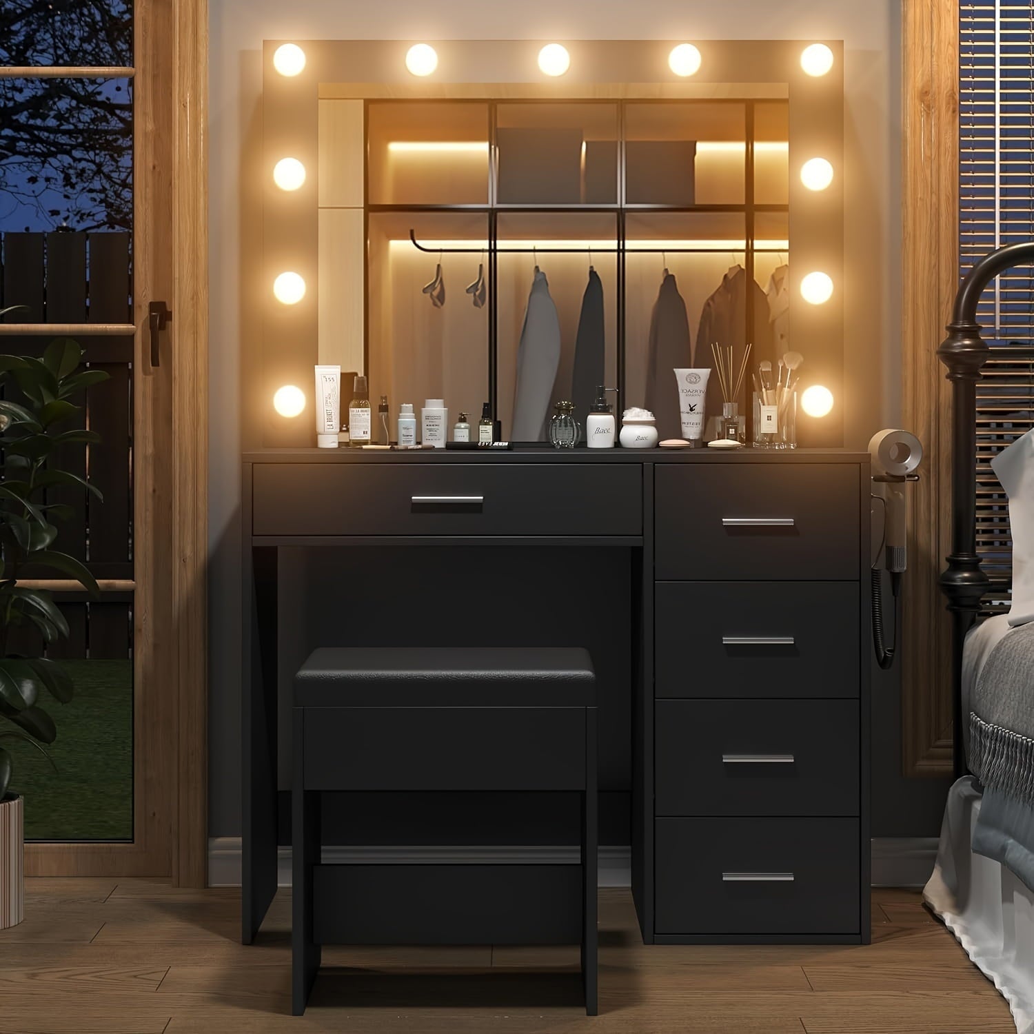5-Drawer LED Mirror Vanity Desk - Vektaya