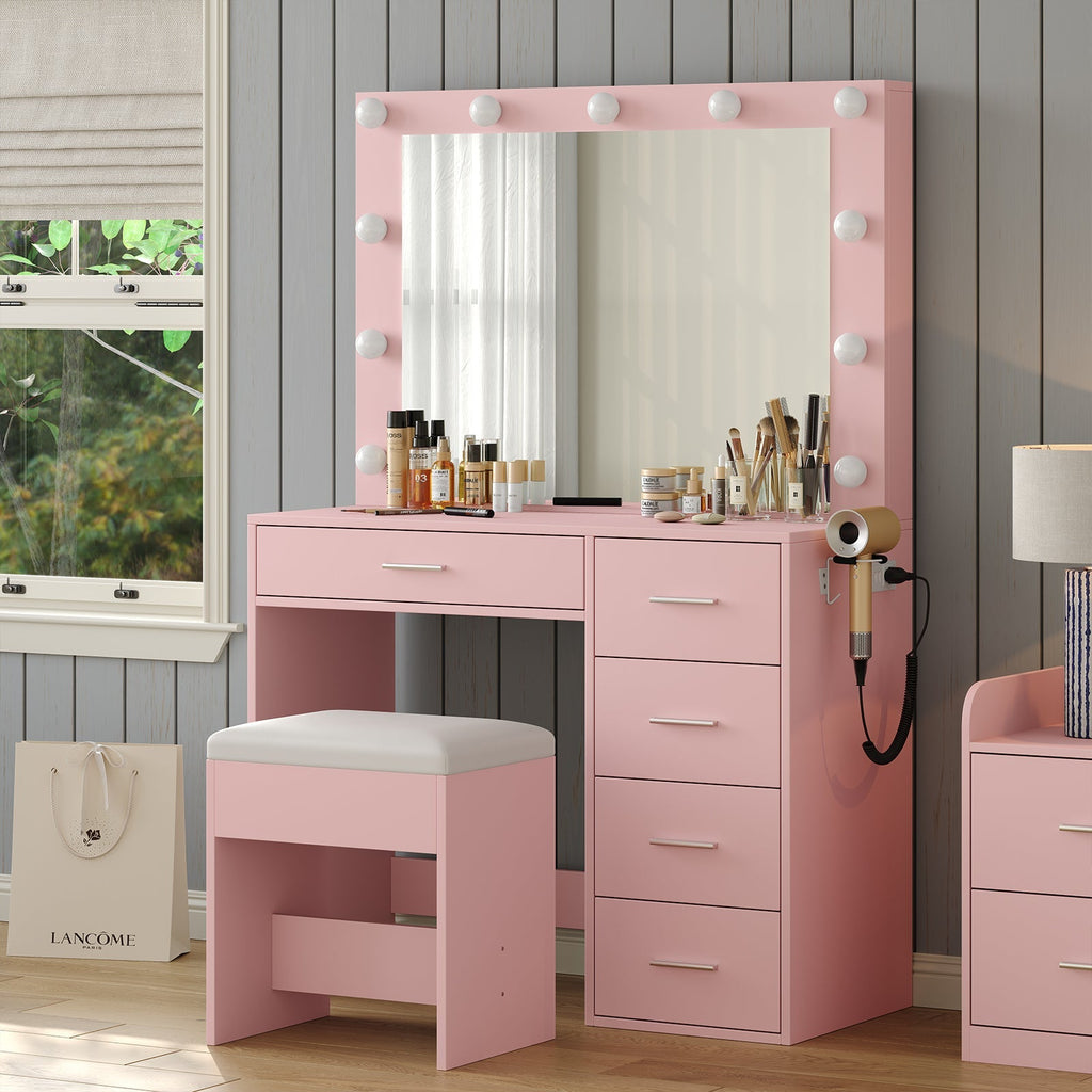 5-Drawer LED Mirror Vanity Desk - Vektaya