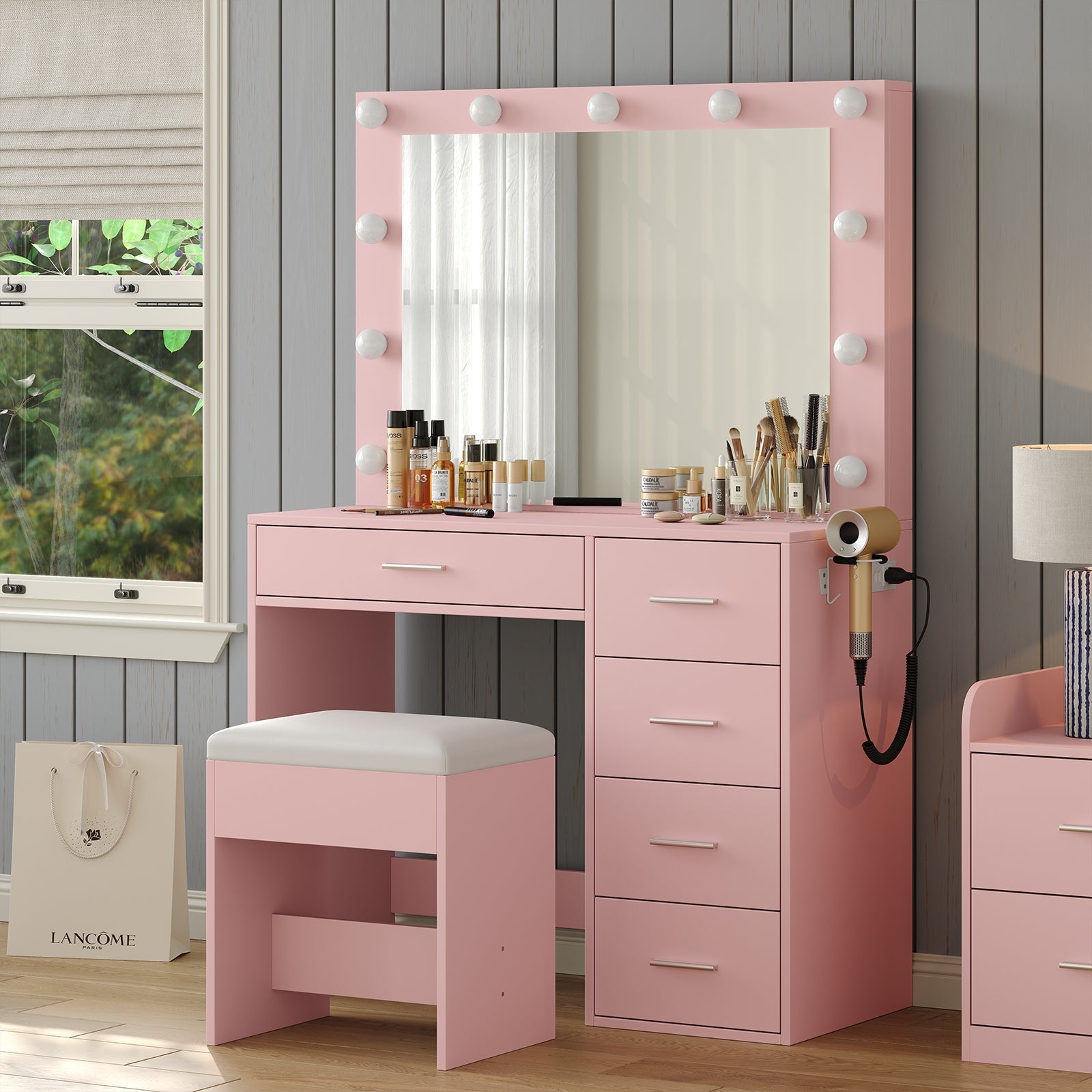 5-Drawer LED Mirror Vanity Desk - Vektaya