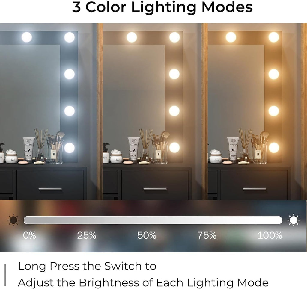 5-Drawer LED Mirror Vanity Desk - Vektaya