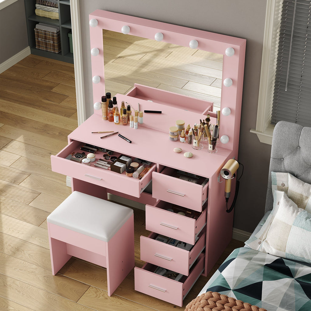 5-Drawer LED Mirror Vanity Desk - Vektaya