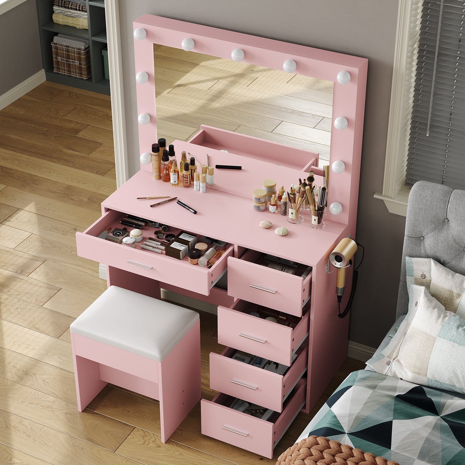 5-Drawer LED Mirror Vanity Desk - Vektaya
