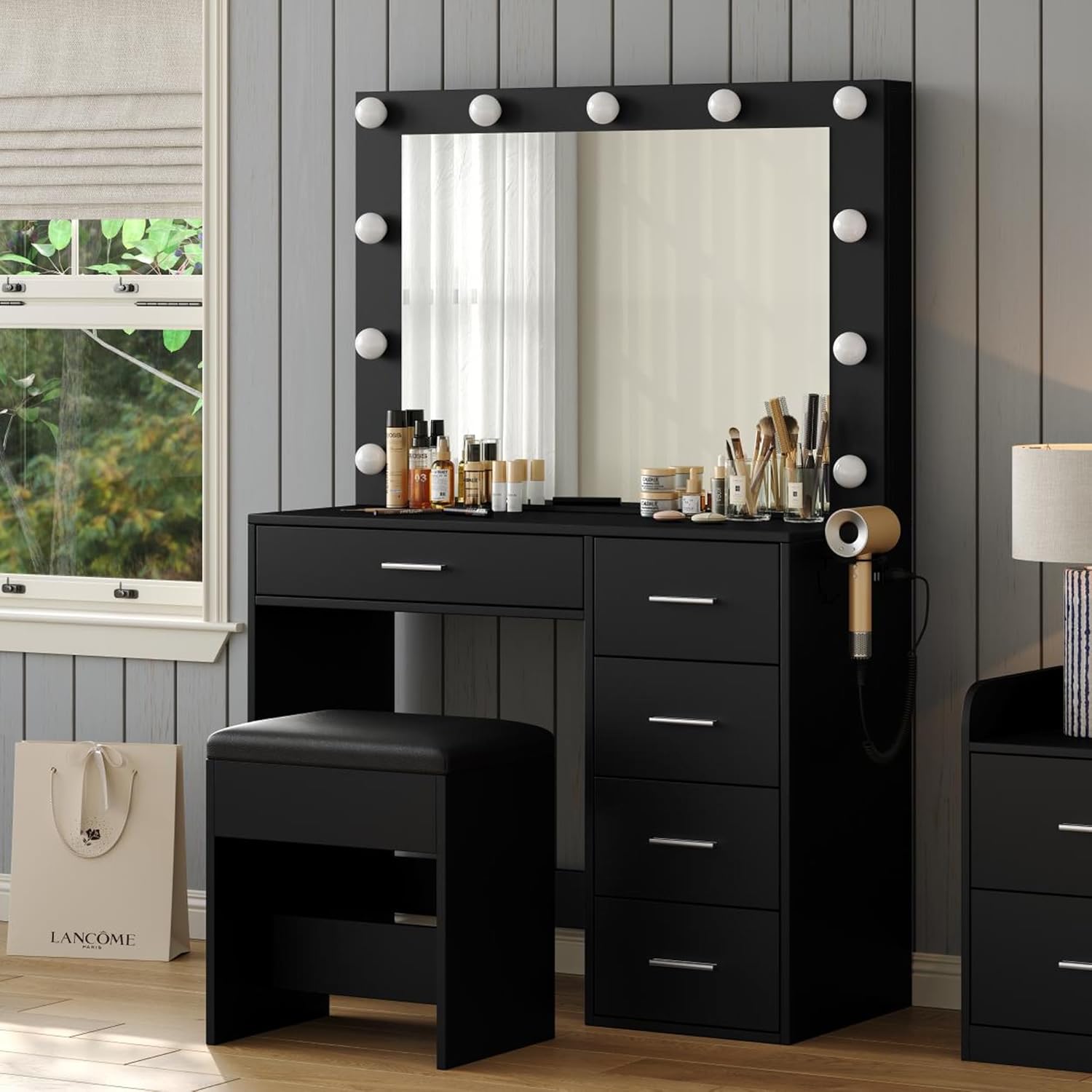 5-Drawer LED Mirror Vanity Desk - Vektaya