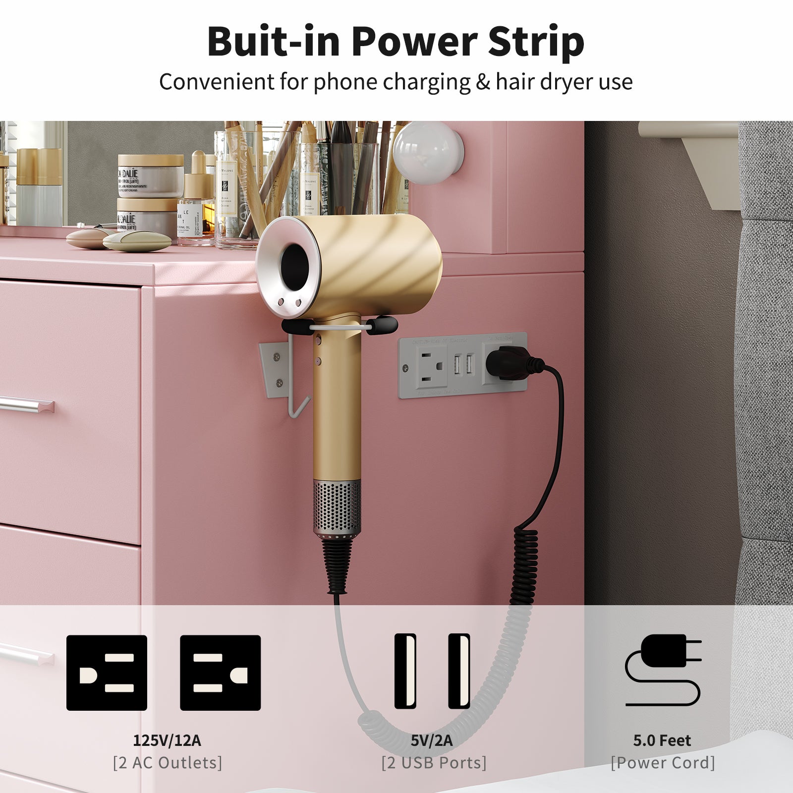 5-Drawer LED Mirror Vanity Desk - Vektaya