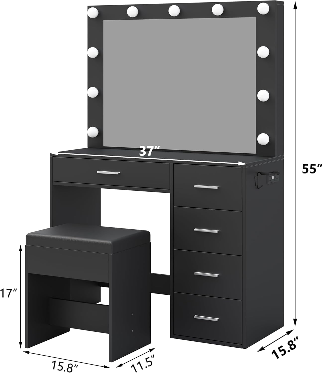 5-Drawer LED Mirror Vanity Desk - Vektaya