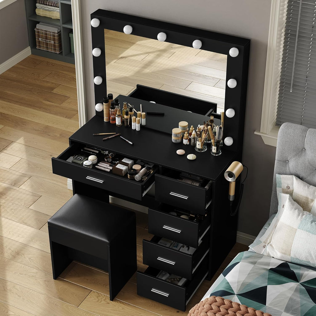 5-Drawer LED Mirror Vanity Desk - Vektaya
