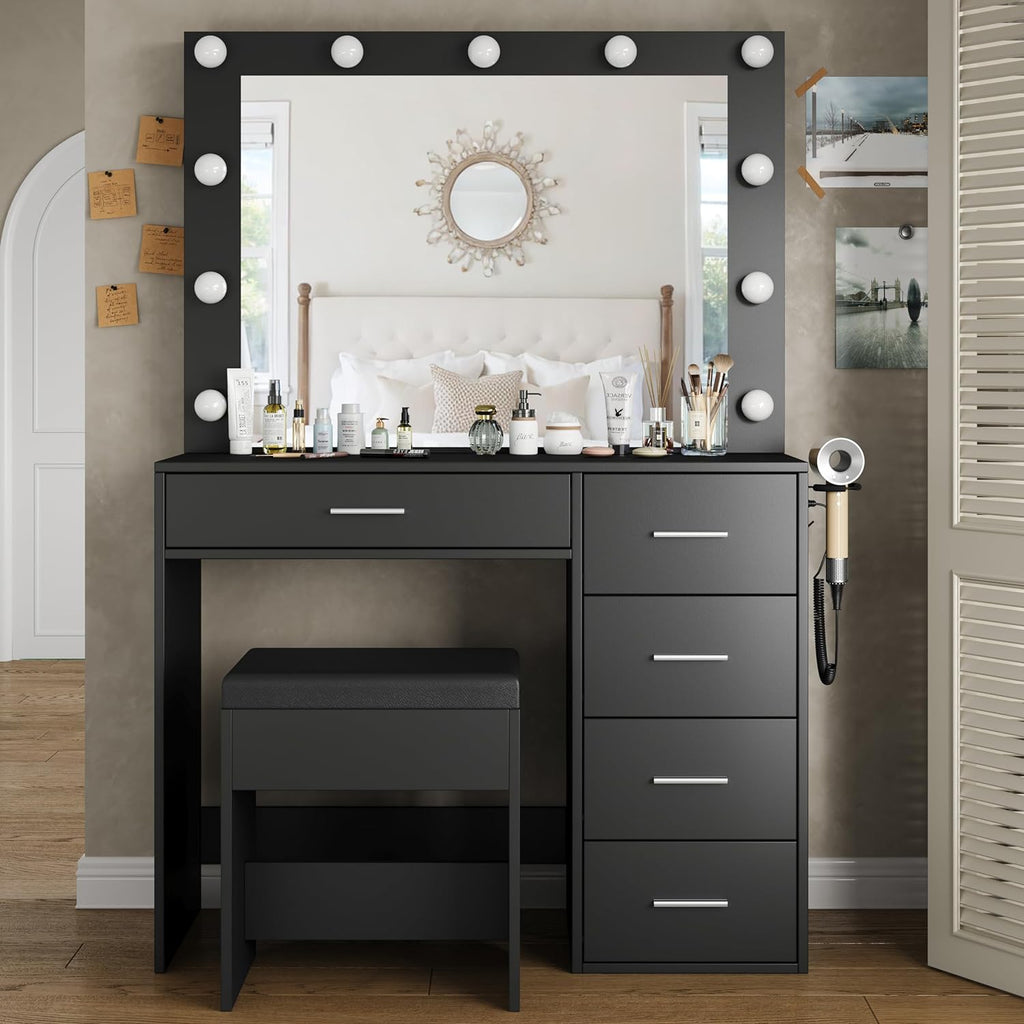 5-Drawer LED Mirror Vanity Desk - Vektaya