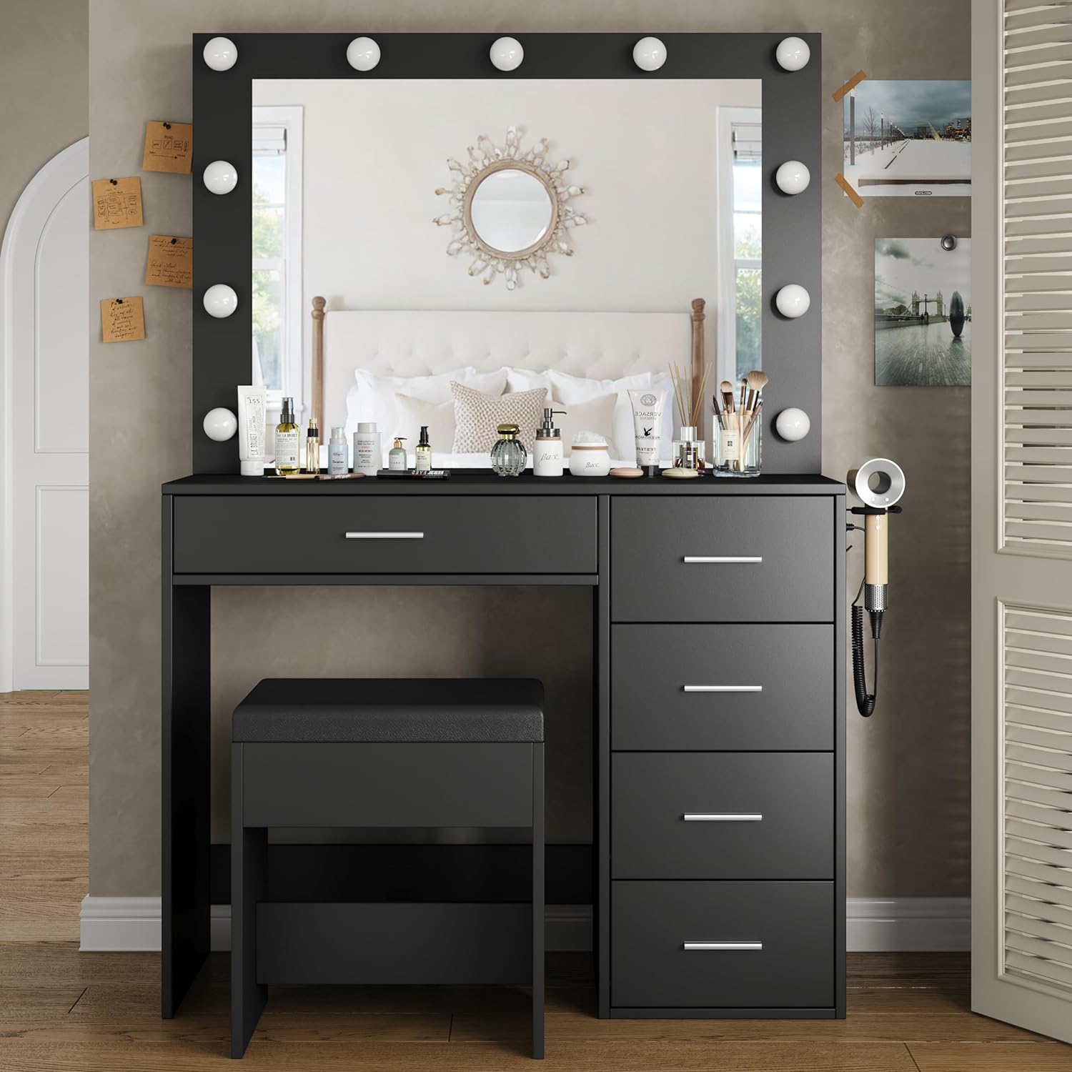 5-Drawer LED Mirror Vanity Desk - Vektaya